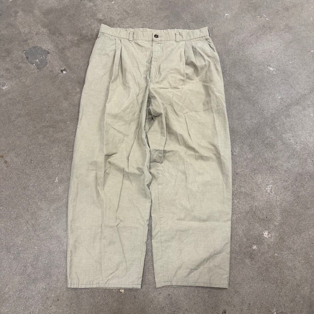 Vintage 80s David Rose Pleated Linen Wide Leg Pants Tan 35x26 Classic Men